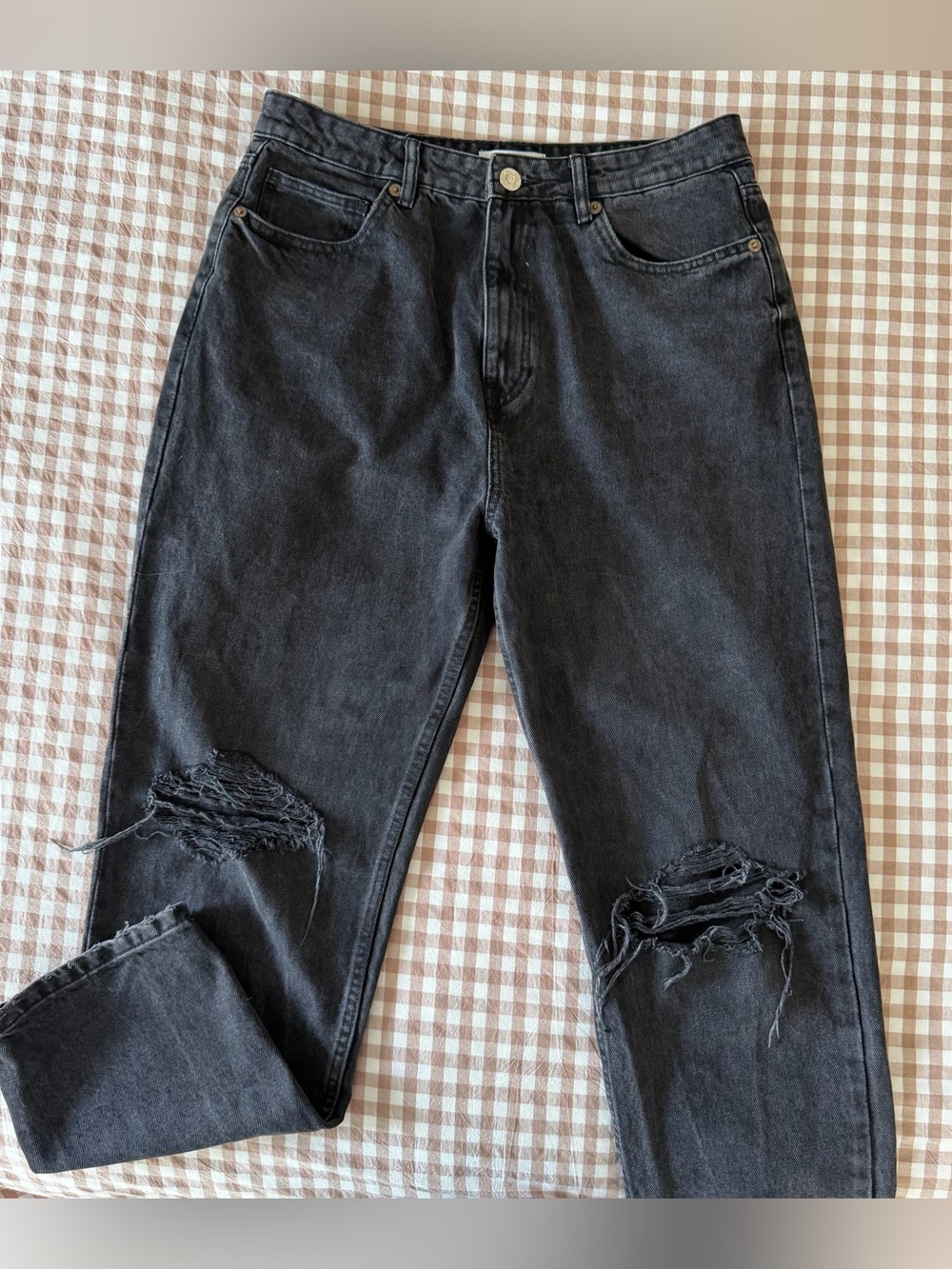 Zara High Rise Straight Leg Black Distressed Jeans Women’s Size 12